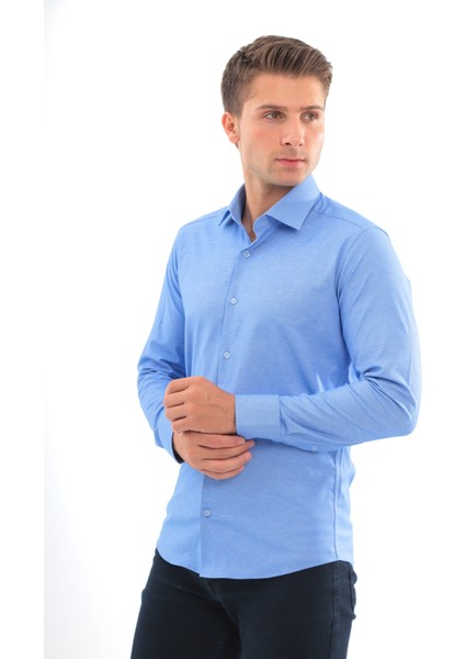 Slimfit Koyu Mavi Desenli Erkek Gömlek Likralı Dar Kesim Yapısıyla AS0710704-06 fiyatları