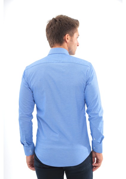Slimfit Koyu Mavi Desenli Erkek Gömlek Likralı Dar Kesim Yapısıyla AS0710704-06 fırsatları