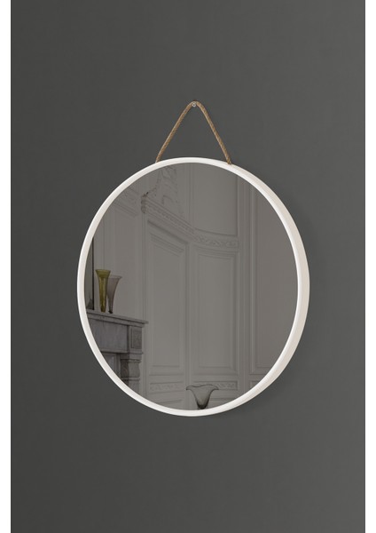 Mirora 2'li Yuvarlak Dekoratif Duvar Aynası | Boyalı Ahşap Çerçeveli | 60CM 48CM | Beyaz modelleri