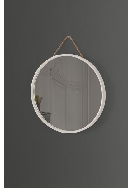 Mirora 2'li Yuvarlak Dekoratif Duvar Aynası | Boyalı Ahşap Çerçeveli | 60CM 48CM | Beyaz fırsatları