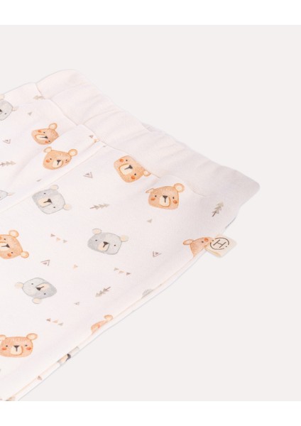 %100 Organik Pamuk Gots Sertifikalı Teddy Desenli Bebek & Yenidoğan Pantolon - Ekru fırsatları