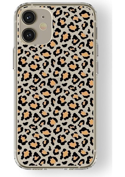 Iphone 12 ile Uyumlu Leopar Desen Tasarım Baskılı Şeffaf Kılıf