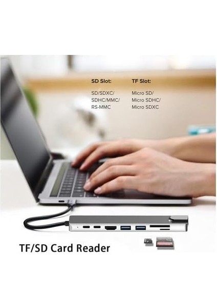 CF55 Macbook Android Uyumlu Type-C To 2 USB 3.0 4K HDMI Ethernet RJ45 Pd Çevirici Hub Adaptör, Standart modelleri
