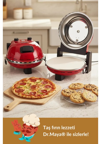 ® | Pro Plus Taş Fırın Pizza Makinesi - Kırmızı