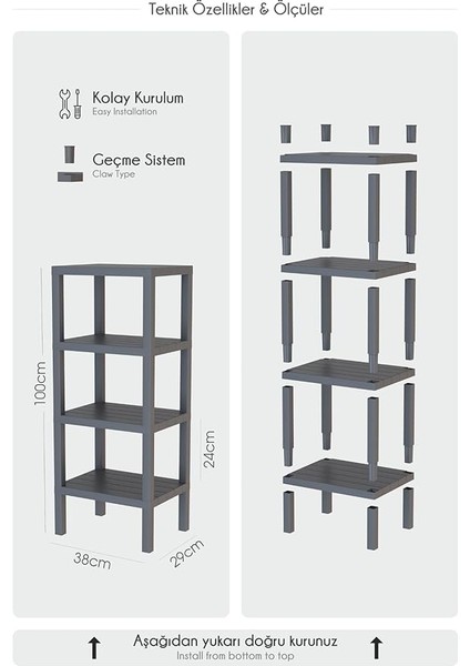 Life 4 Katlı Plastik Gri Banyo Mutfak Rafı MIT1051 fiyatları