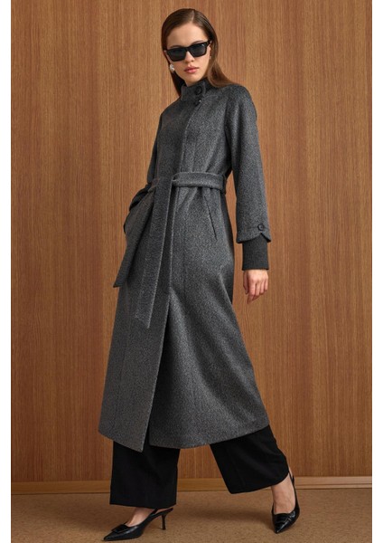 Hakim Yaka Ribana Detaylı Uzun Moher Kaban Antrasit 3160