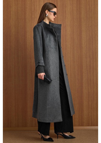 Hakim Yaka Ribana Detaylı Uzun Moher Kaban Antrasit 3160