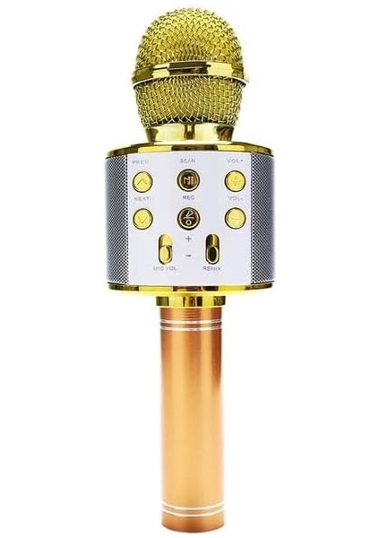 Çocuklar Için Karaoke Mikrofon Bluetoothlu Mikrofon Speaker Yetişkin Için Karaoke Aux USB Sd Kart Girişli Mic (Altın) modelleri