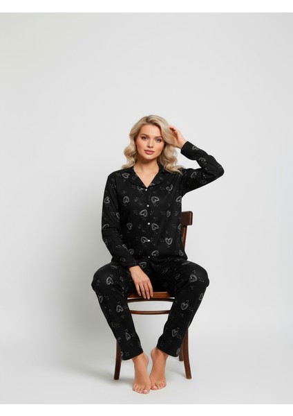 Süet Gömlek Pijama Takımı 7002 Kalp Desenli fırsatları