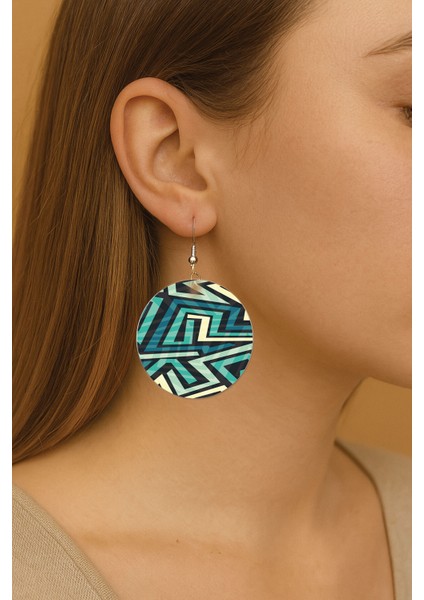 Kadın Küpe Bijuteri Desenli Kancalı Yuvarlak Dokulu Küpe Zigzag