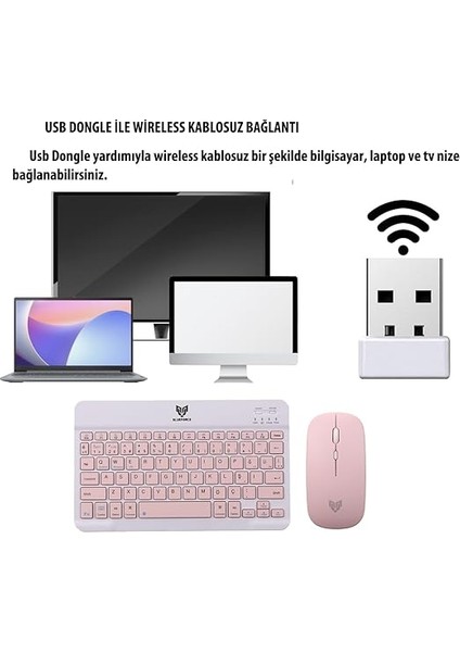 Km-33 Wireless Bluetooth Kablosuz Klavye Mouse Set Pembe Tablet,laptop, Telefon, Tv Uyumlu indirimleri