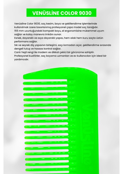 Venüsline Professional 9030 – Yeşil Çapa Model Saç Tarağı, Isıya Dayanıklı Yapı fırsatları