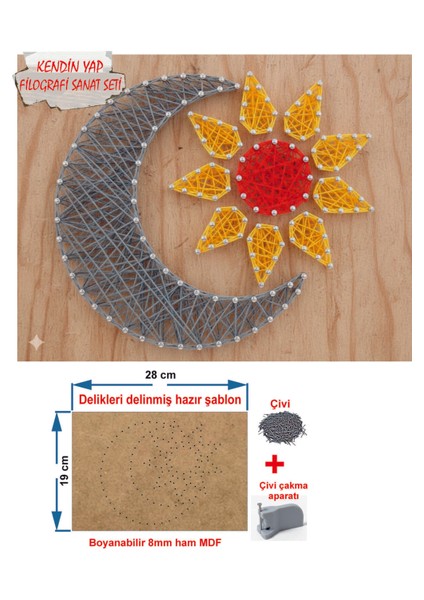 Ip Sanatı Dikkat Geliştirici El Becerisi Çocuk Montessori Eğitimi Filografi Hazır Set Ay-Güneş modelleri