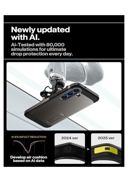 Galaxy S25 ile Uyumlu Ekstra Dayanıklı Kılıf Tough Armor Ai Hava Kanalı Teknolojisi Askeri Sınıf Koruma Magfit Özellikli Kickstand'lı Gunmetal Çift Katman Kapak - ACS09009 fiyatları