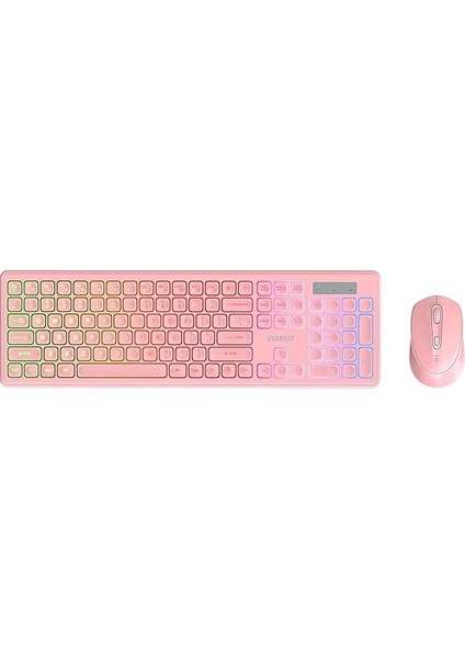 KM-319BT 2.4g+Bt1+Bt2 Çoklu Cihaz Bağlantılı Q Set Kablosuz Tak ve Kullan Klavye + Mouse (Pembe)