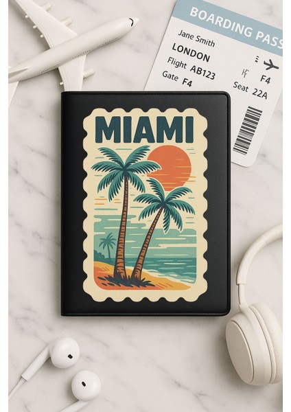 Tüm Ülke Pasaportları Için Siyah Vinleks Deri Pasaport Kılıfı Kabı Miami