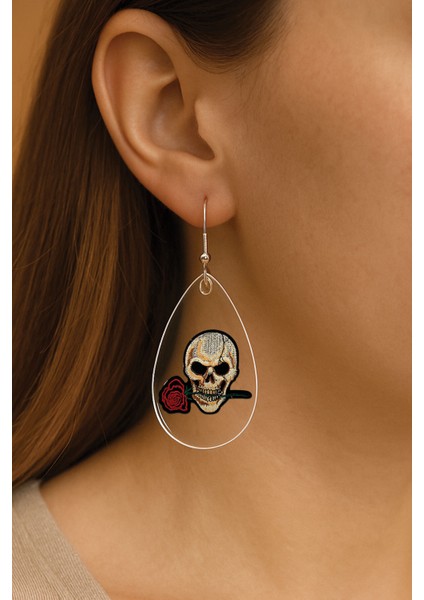 Kadın Küpe Uv-Tasarım Süslü Kancalı Damla Küpe Paty Skull