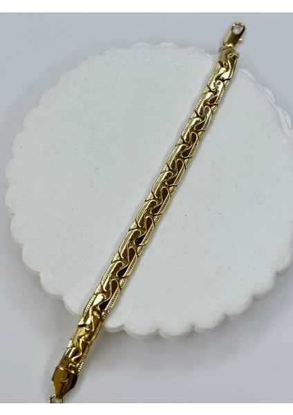14 K Renginde Kalın Örgü Model Gold Bileklik