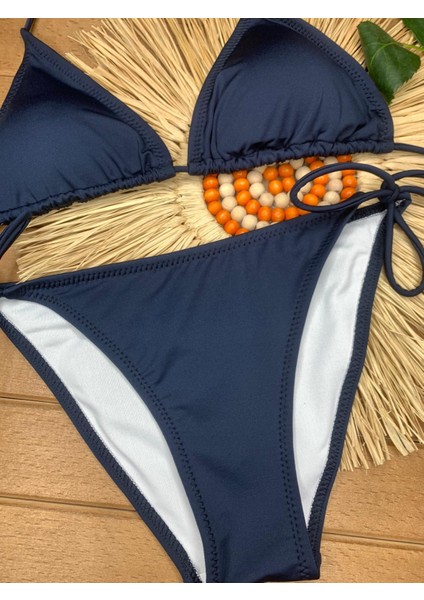 Kadın Likralı Esnek Yandan ve Boyundan Bağlamalı Şık Ipli Üçgen Bikini Takım fırsatları
