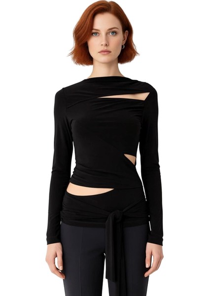 Kadın Asimetrik Kesimli Uzun Kollu Örme Bluz Kaliteli Şık Rahat Modern Zarif Günlük modelleri