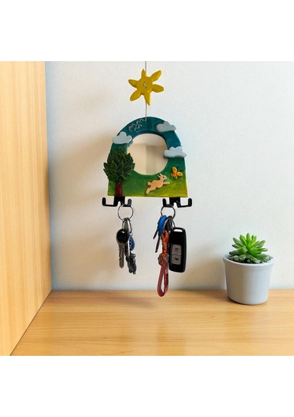 Doğa Desenli El Yapımı Aynalı Tavşan Duvar Tipi Anahtarlık