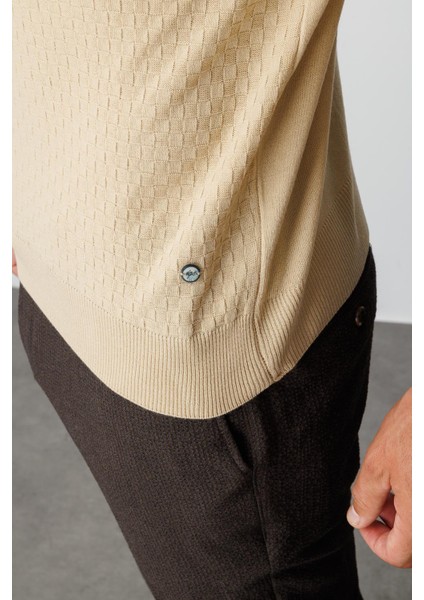 Bej Standart Fit Dar Kalıp Yarım Balıkçı Düz Uzun Kollu Triko modelleri