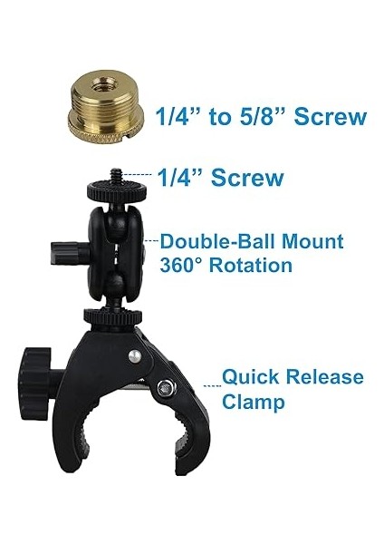 Mic Yengeç Kelepçe Mikrofon Dağı Çift Top Kafa Ayarlı 1/4 "ila 5/8" Bakır Vida, Mic Standı, Davul Standı, Masaüstü Raf Uyar fiyatları