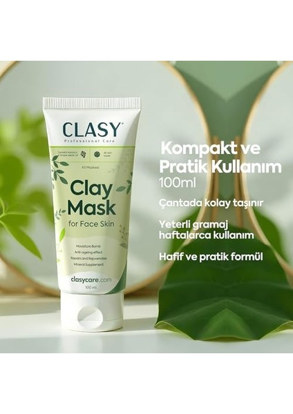 Clasycare Kil Maskesi – Gözenek Sıkılaştırıcı ve Derinlemesine Temizleyici Yüz Maskesi | Siyah Nokta Karşıtı | Yağ Dengeleyici | Nemlendirici & Doğal Içerikli, 100 ml