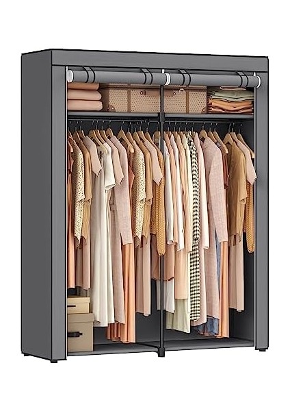 RYG02GY Dolabı, 2 Askılı, Kıyafet Muhafazası, Kumaş Dolap, Askısı, Katlanabilir, Giyinme Odası, Yatak Odası, 43 x 140 x 174 Cm, Gri fiyatları