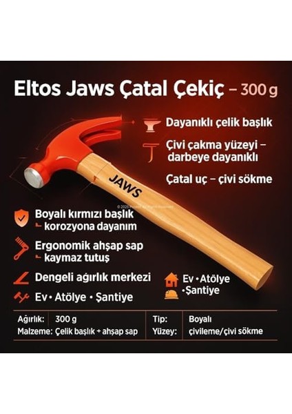 Çatal Çekiç, 300 Gram, Dayanıklı Çelik Başlık, Ergonomik Ahşap Saplı,, Çivileme ve Çivi Sökme Için Uygun, Ev, Atölye ve Şantiye Kullanımına Uygun El Aleti fiyatları
