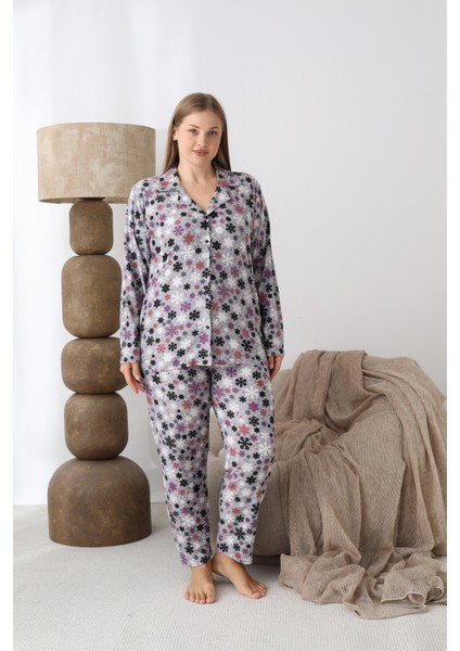 Boydan Düğmeli Süet Kumaş Büyük Beden Kadın Pijama Takımı 2170 fiyatları