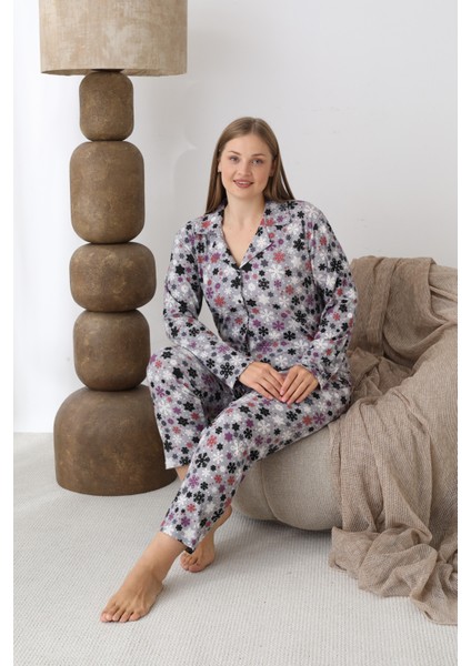 Boydan Düğmeli Süet Kumaş Büyük Beden Kadın Pijama Takımı 2170 modelleri