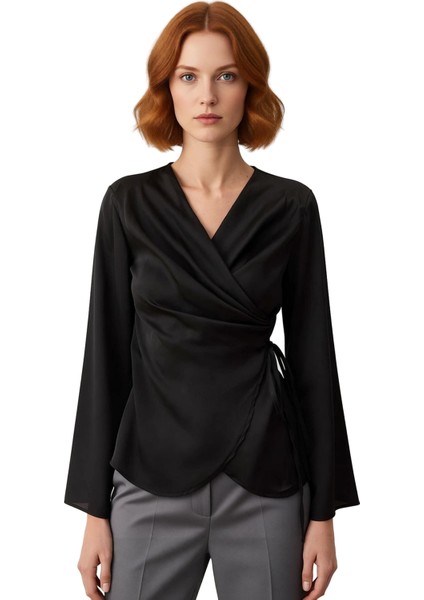 Zarif Kruvaze Kesim Uzun Kollu Dokuma Üst Kadın Kaliteli Şık Rahat Modern Zarif Günlük modelleri