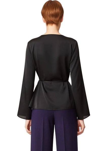 Zarif Kruvaze Kesim Uzun Kollu Dokuma Üst Kadın Kaliteli Şık Rahat Modern Zarif Günlük fırsatları