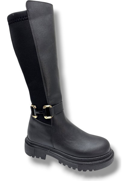 K-46-26 Anatomik Cilt Deri Tokalı Fermuarlı Kadın Çizme