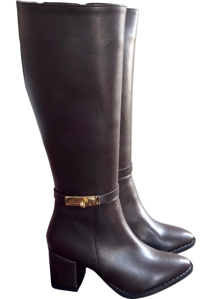 Jeoli Kahverengi Cilt Topuklu Çizme