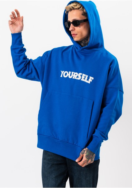 Erkek Mavi Oversize Sweatshirt Yazılı Kapüşonlu fiyatları