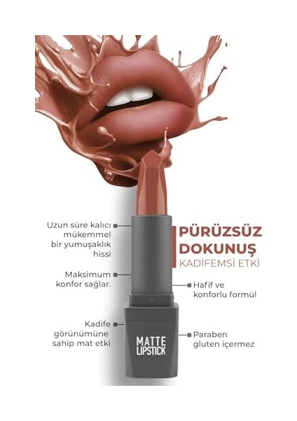 Alıx Avıen Yoğun Renk Veren Uzun Süre Kalıcı Nemlendirici Kadifemsi Mat Ruj - Matte Lipstick 406 Soft Terracott fiyatları