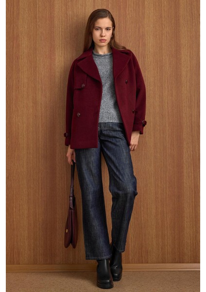 Pelerin ve Kol Patı Detaylı Kruvaze Kısa Kaban MÜRDÜM 3161