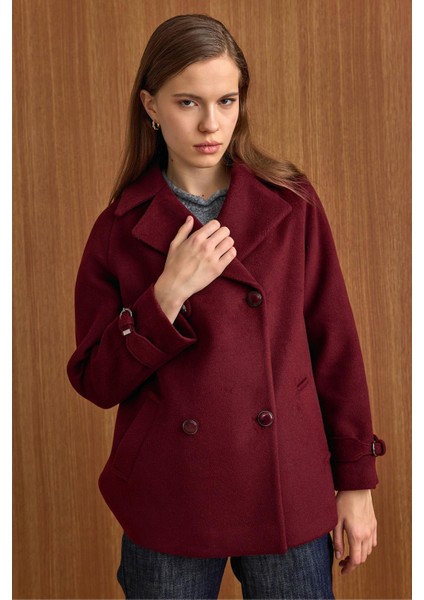 Pelerin ve Kol Patı Detaylı Kruvaze Kısa Kaban MÜRDÜM 3161