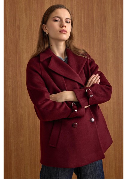 Pelerin ve Kol Patı Detaylı Kruvaze Kısa Kaban MÜRDÜM 3161