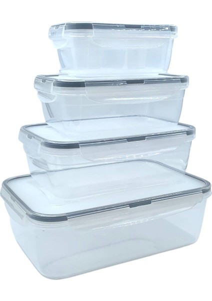 ® 4lü İç İçe Sızdırmaz Contalı Kilitli Kapaklı Plastik Erzak Saklama Kapları LC315