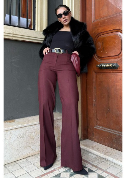 Bordo Yüksek Bel Kumaş Pantolon MG2285 indirimleri