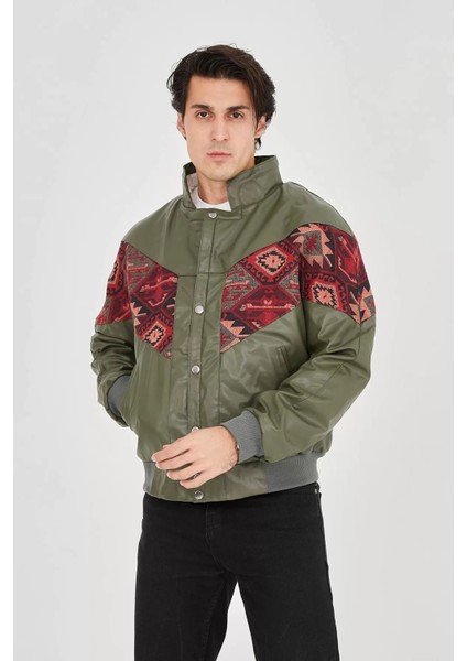 Erkek Içi Astarlı Içten Yaka Kısmı Peluşlu Suni Kumaş Vintage Ceket - Haki fiyatları