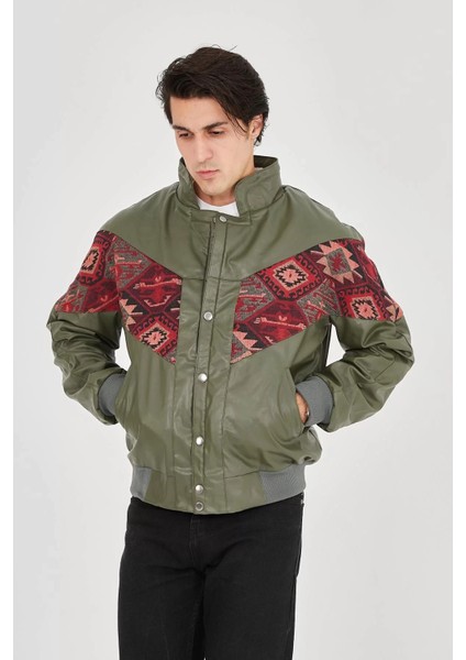 Erkek Içi Astarlı Içten Yaka Kısmı Peluşlu Suni Kumaş Vintage Ceket - Haki indirimleri