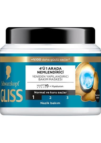 Gliss Aqua Revive Nemlendirici 4&apos;ü 1 Arada Bakım Maskesi 400 Ml, Normal ve Kuru Saçlar