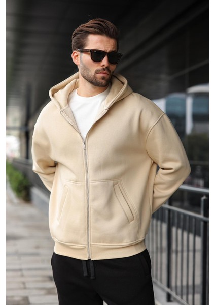 Bej Fermuarlı Kapüşonlu Erkek Hırka E7174 fiyatları