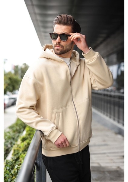 Bej Fermuarlı Kapüşonlu Erkek Hırka E7174 fırsatları