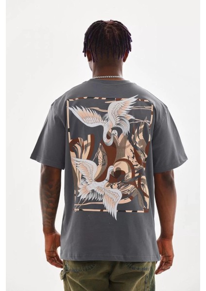 Unisex Baskılı Oversize T-Shirt - Füme fiyatları
