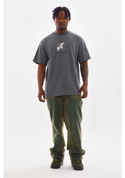 Unisex Baskılı Oversize T-Shirt - Füme fırsatları